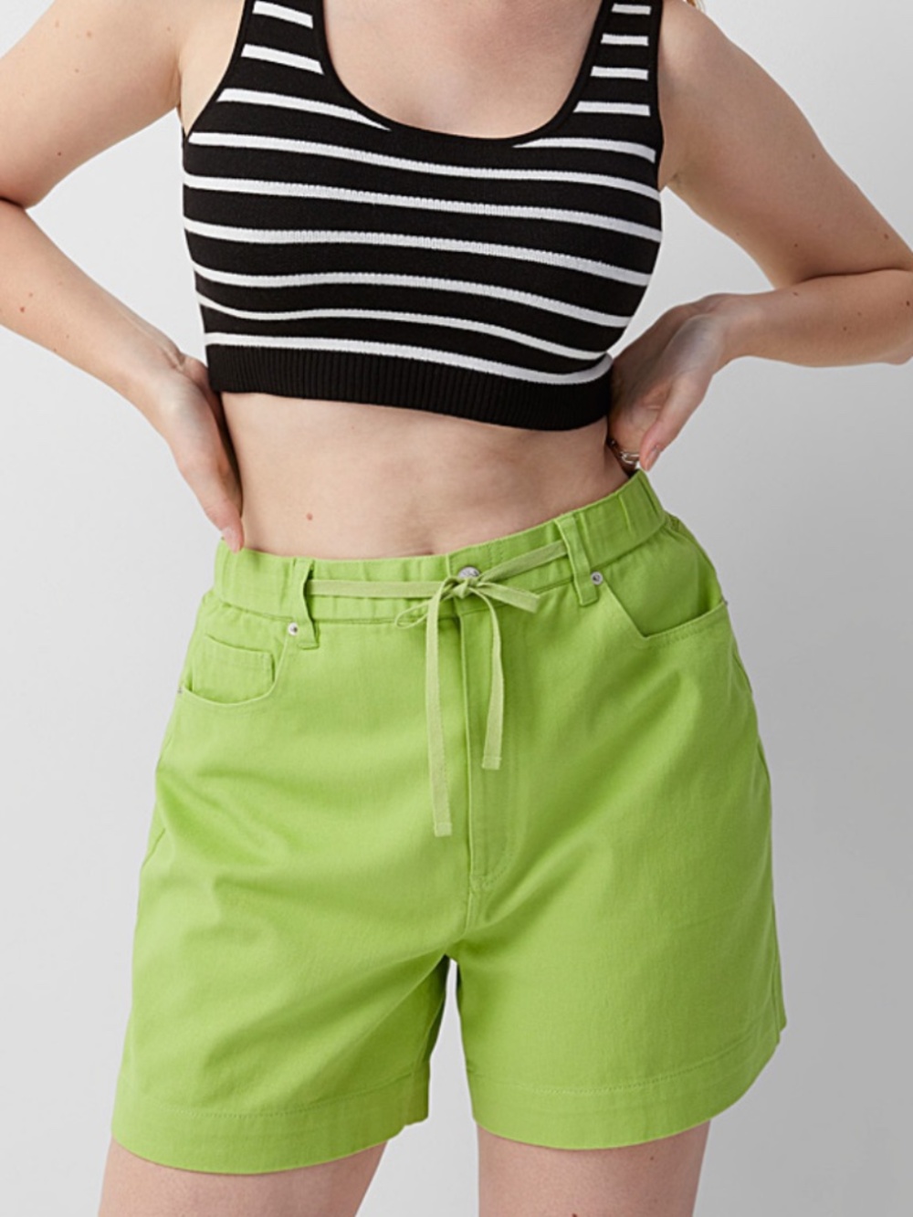 Boho neon green organic cotton drawstring elastic waist denim short NWT
